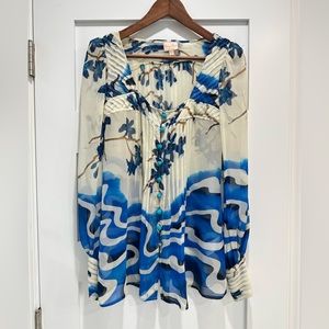 TRACY REESE Dressy Blue Flowers Blouse Sz.S